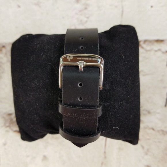 Buttercup Red Wood Watch Black Leather White Rooster Unisex Boho Neutral Classic - Picture 6 of 8